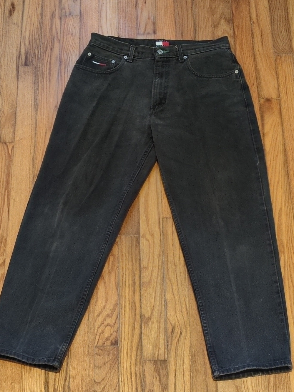 VTG 90s Tommy Hilfiger Freedom Jeans Faded Black Denim Loose Patch (Fit 33x29)